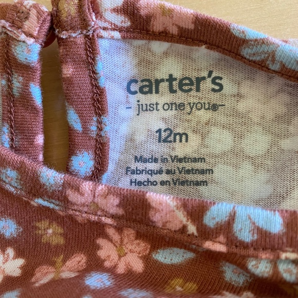 NWT Carter's Baby Girl 2-Piece Dress Set 12 mo Light Brown Floral + Diaper Cover - Picture 3 of 10